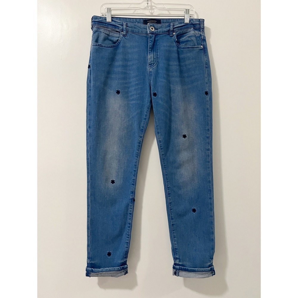 Scotch &‎ Soda Amsterdams Blauw Women Medium Wash Embroidered Star Jeans 28x32